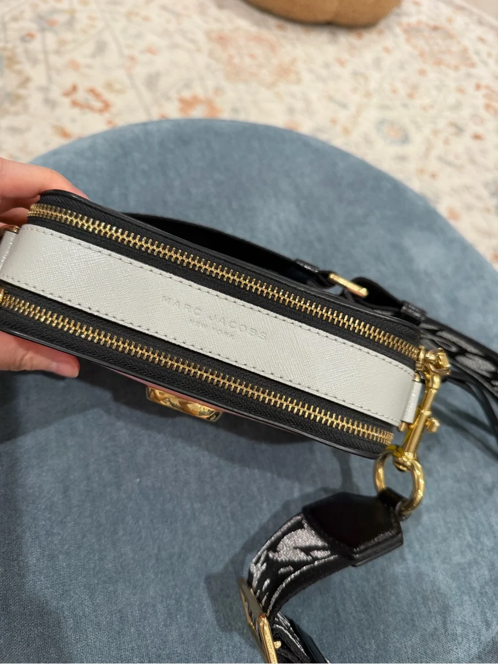 Marc Jacobs Pink Snapshot DTM Crossbody with Black Strap